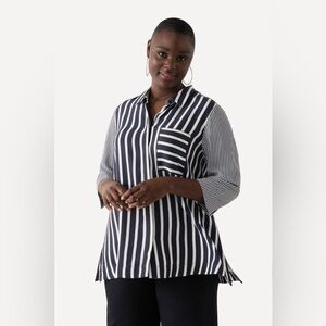 ULLA POPKEN Mixed Stripe Button Down Blouse USA 24/26